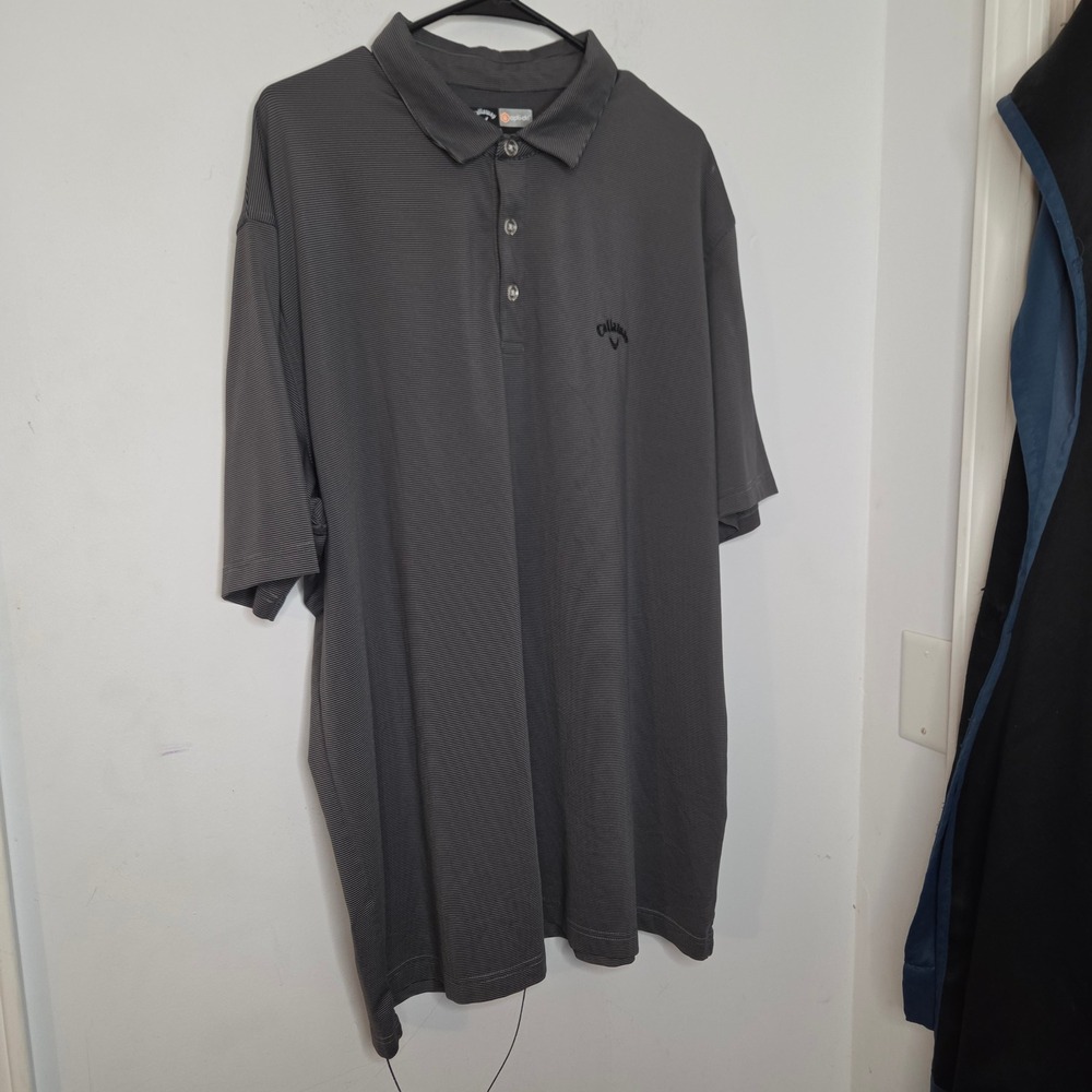Callaway Opti-Dri Mens XXL Gray Striped Short Sleeve Golf Polo Shirt Performance
